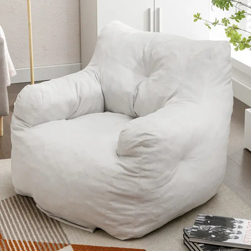 Sillón puff de tela suave de lino y algodón relleno de esponja viscoelástica