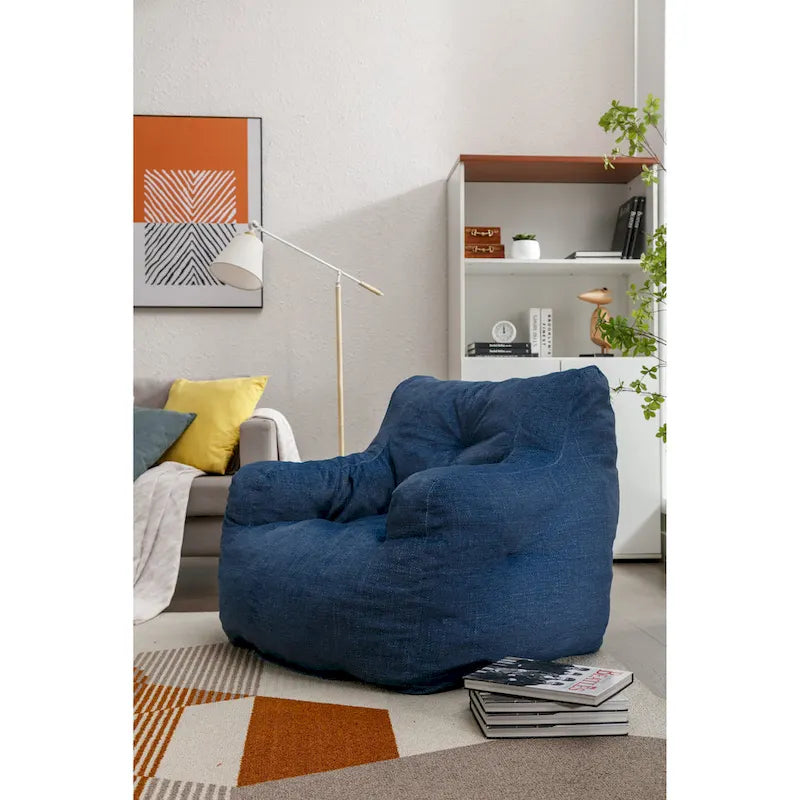 Sillón puff de tela suave de lino y algodón relleno de esponja viscoelástica