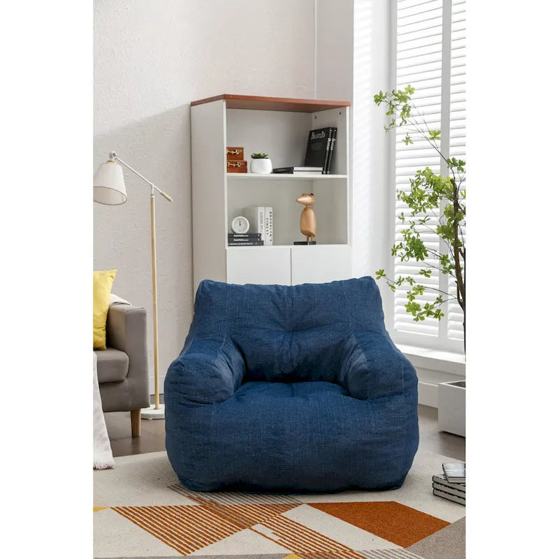 Sillón puff de tela suave de lino y algodón relleno de esponja viscoelástica