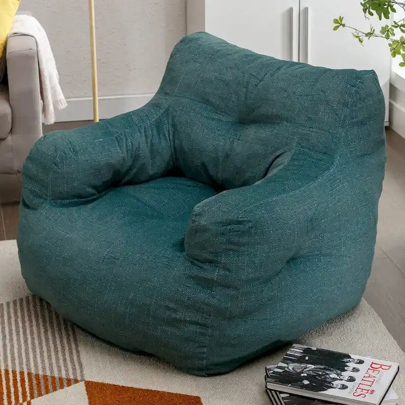 Sillón puff de tela suave de lino y algodón relleno de esponja viscoelástica