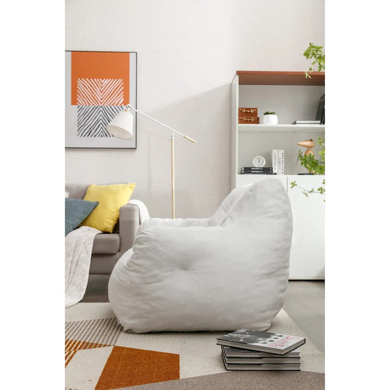 Sillón puff de tela suave de lino y algodón relleno de esponja viscoelástica