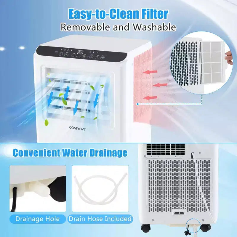 Costway 8000 BTU Portable Air Conditioner 3 -in-1 Air Cooler Dehumidifier Fan 24H Timer 5000 BTU(8000BTU ASHRAE)