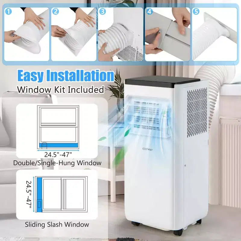 Costway 6500 BTU(10000 BTU ASHRAE) Portable Air Conditioner Cools up to 350 Sq.Ft with Fan & Dehumidifier