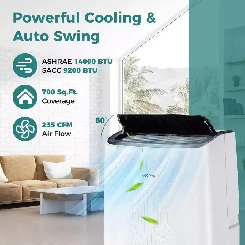 Costway 9200 BTU(14000 BTU ASHRAE) Portable Air Conditioner with Heat Smart WiFi Enabled Home AC Unit