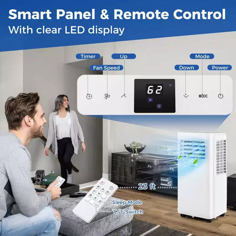 Costway Portable Air Conditioner 9000 BTU 3 in 1 AC Unit with Fan Dehumidifier Sleep Mode 6250 BTU(9000BTU ASHRAE)