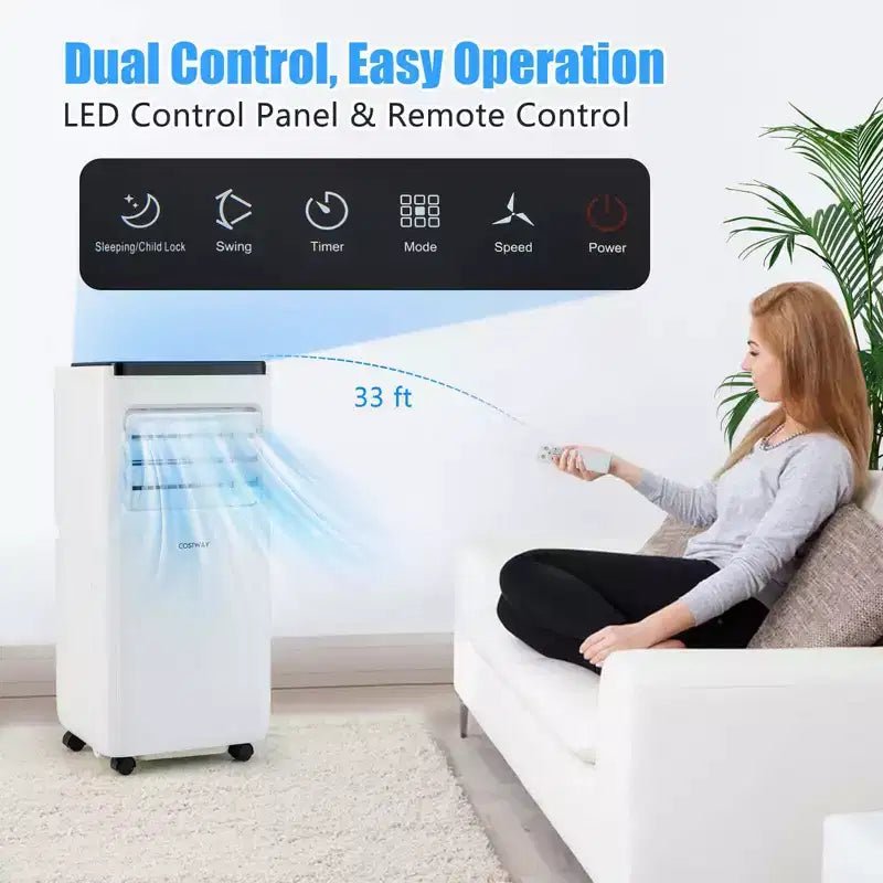 Aire Acondicionado Portátil Costway de 8000 BTU, enfría hasta 23.2 m² con Ventilador y Deshumidificador de 5000 BTU (8000BTU ASHRAE)