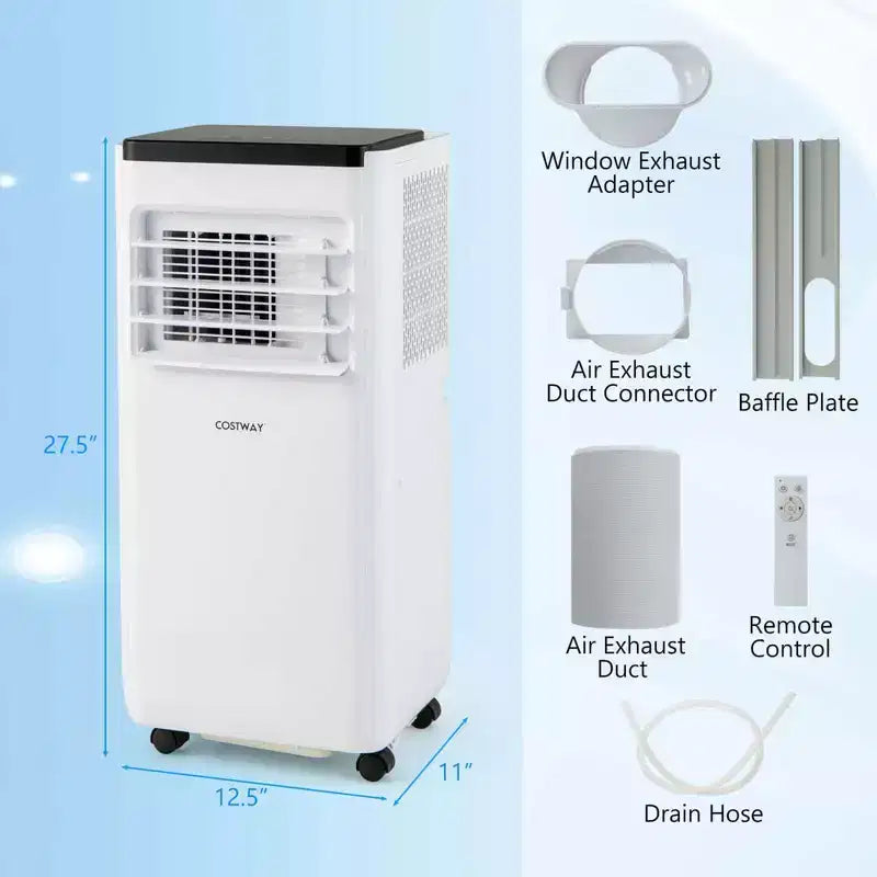 Aire Acondicionado Portátil Costway de 8000 BTU, enfría hasta 23.2 m² con Ventilador y Deshumidificador de 5000 BTU (8000BTU ASHRAE)