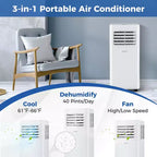 Acondicionador de aire portátil Costway de 8000 BTU, unidad de CA 3 en 1 con ventilador y deshumidificador, modo reposo, 5100 BTU (8000 BTU ASHRAE)