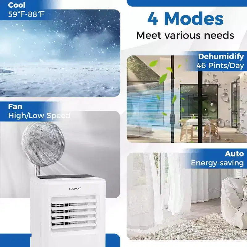 Costway 8000 BTU Portable Air Conditioner 3 in 1 Air Cooler with Fan & Dehumidifier 5000 BTU(8000BTU ASHRAE)