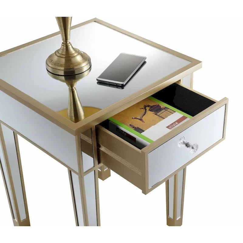 Mesa auxiliar con espejo Gold Coast de 1 cajón