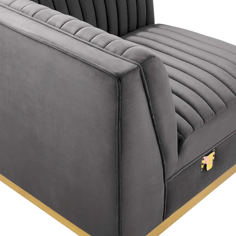 Sofá Modular Esquinero Izquierdo de Terciopelo de Alto Rendimiento Acolchado Canalé