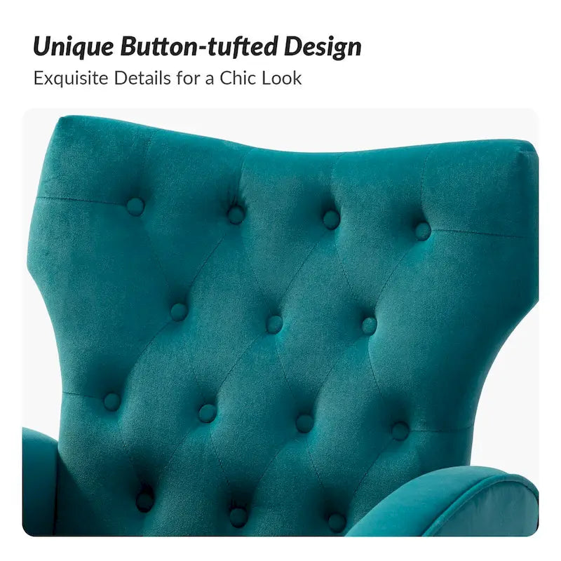 Sillón Contemporáneo de Terciopelo con Respaldo Alto, Botones Decorativos y Patas de Metal Doradas Abocinadas