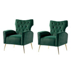 Sillón Contemporáneo de Terciopelo con Respaldo Alto, Botones Decorativos y Patas de Metal Doradas Abocinadas