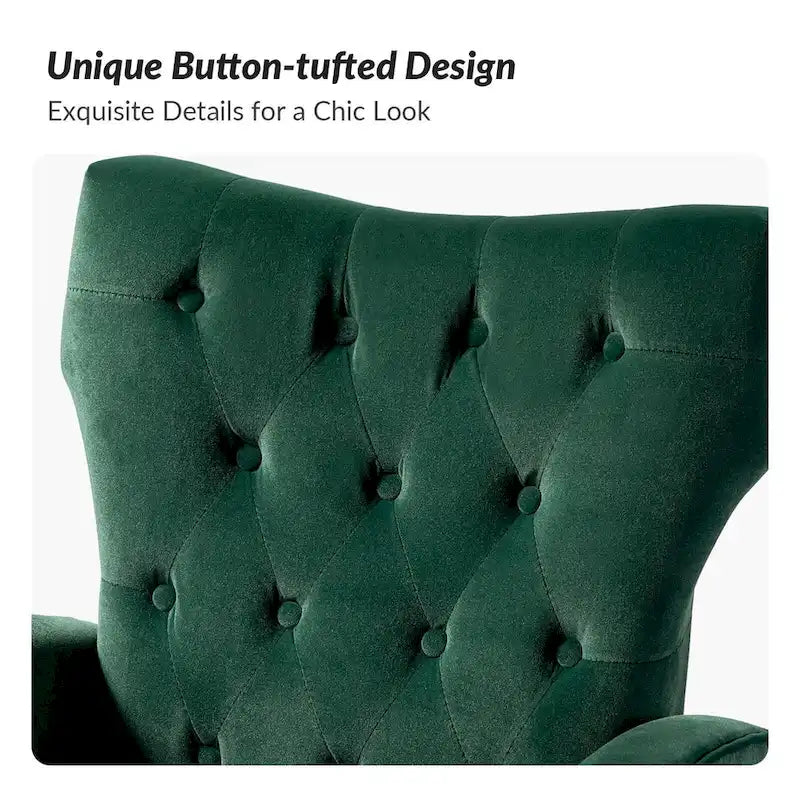 Sillón Contemporáneo de Terciopelo con Respaldo Alto, Botones Decorativos y Patas de Metal Doradas Abocinadas