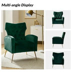 Sillón Contemporáneo de Terciopelo con Respaldo Alto, Botones Decorativos y Patas de Metal Doradas Abocinadas