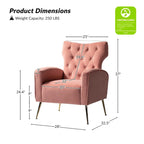 Sillón Contemporáneo de Terciopelo con Respaldo Alto, Botones Decorativos y Patas de Metal Doradas Abocinadas