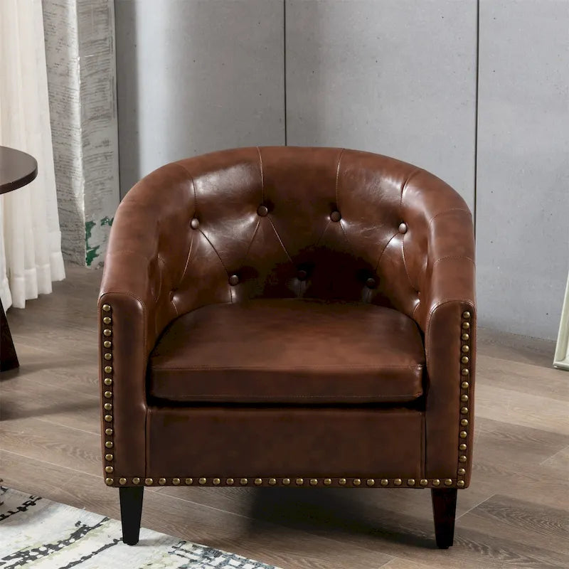 Sillón Club de Piel Sintética Contemporáneo con Brazos Empotrados y Ribete de Tachuelas