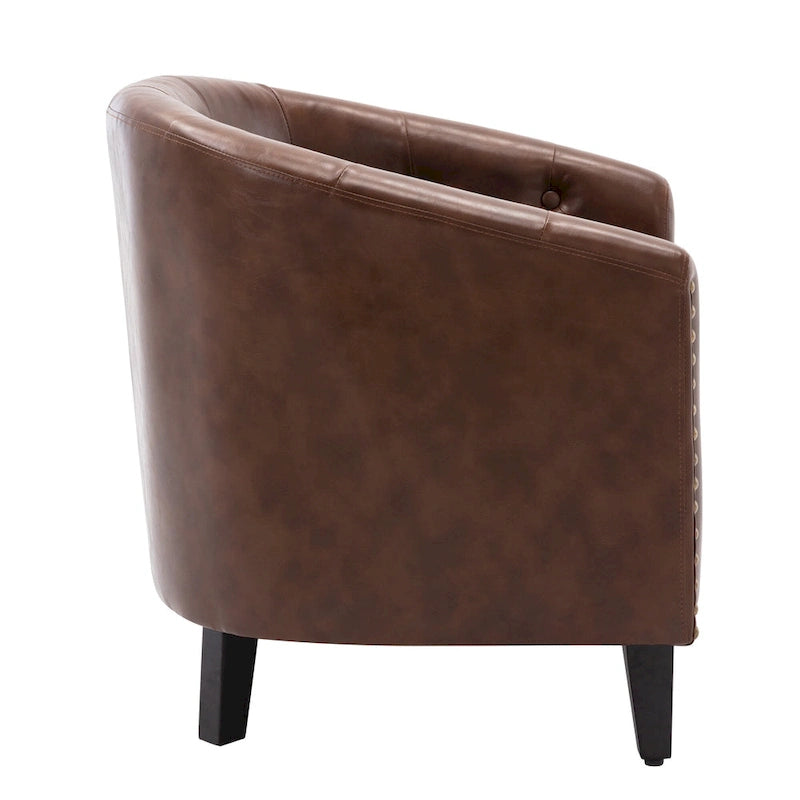 Sillón Club de Piel Sintética Contemporáneo con Brazos Empotrados y Ribete de Tachuelas