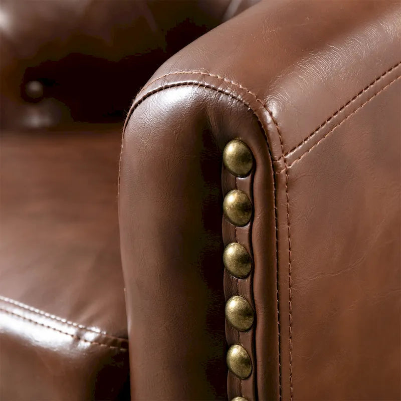 Sillón Club de Piel Sintética Contemporáneo con Brazos Empotrados y Ribete de Tachuelas