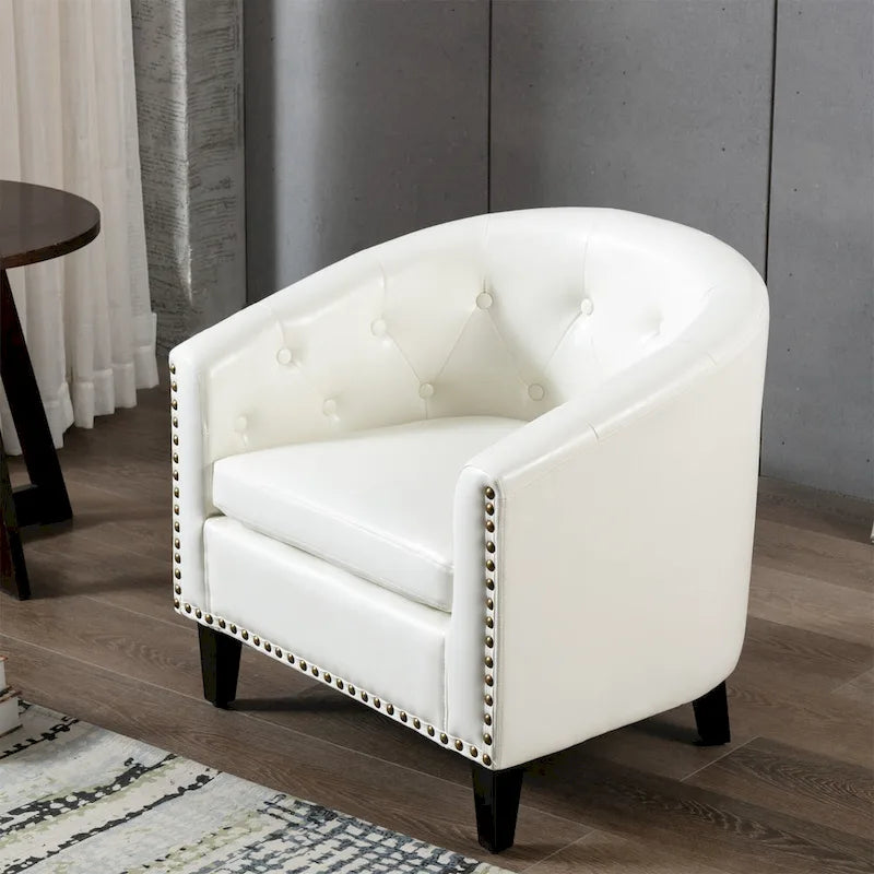 Sillón Club de Piel Sintética Contemporáneo con Brazos Empotrados y Ribete de Tachuelas