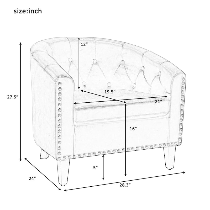 Sillón Club de Piel Sintética Contemporáneo con Brazos Empotrados y Ribete de Tachuelas