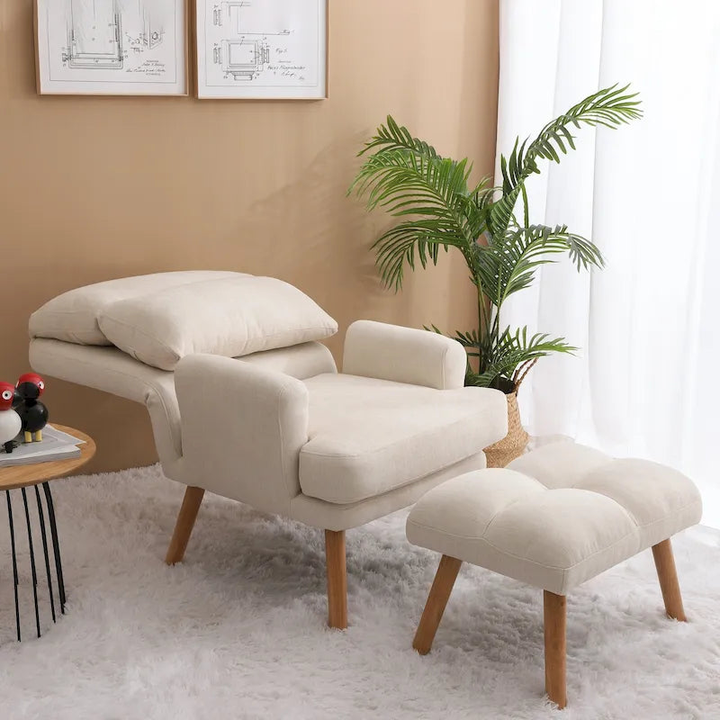 Juego de sillón y otomana de tela