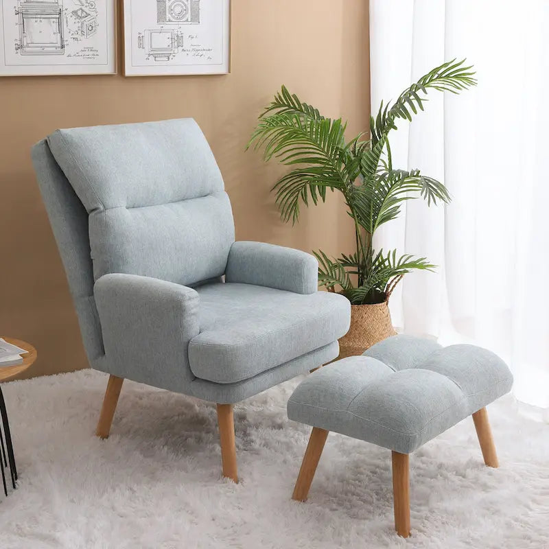Juego de sillón y otomana de tela