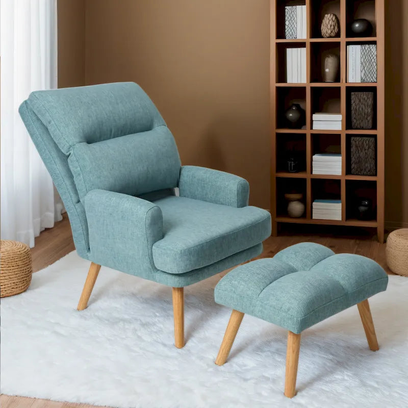 Juego de sillón y otomana de tela