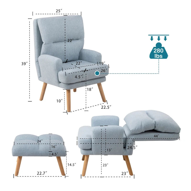 Juego de sillón y otomana de tela