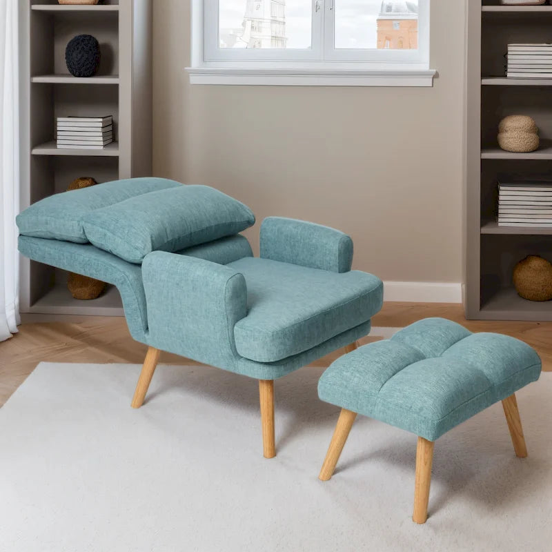 Juego de sillón y otomana de tela