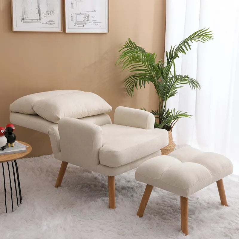 Juego de sillón y otomana de tela