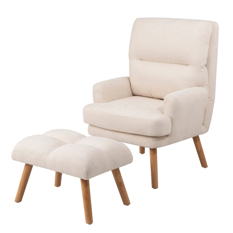 Juego de sillón y otomana de tela
