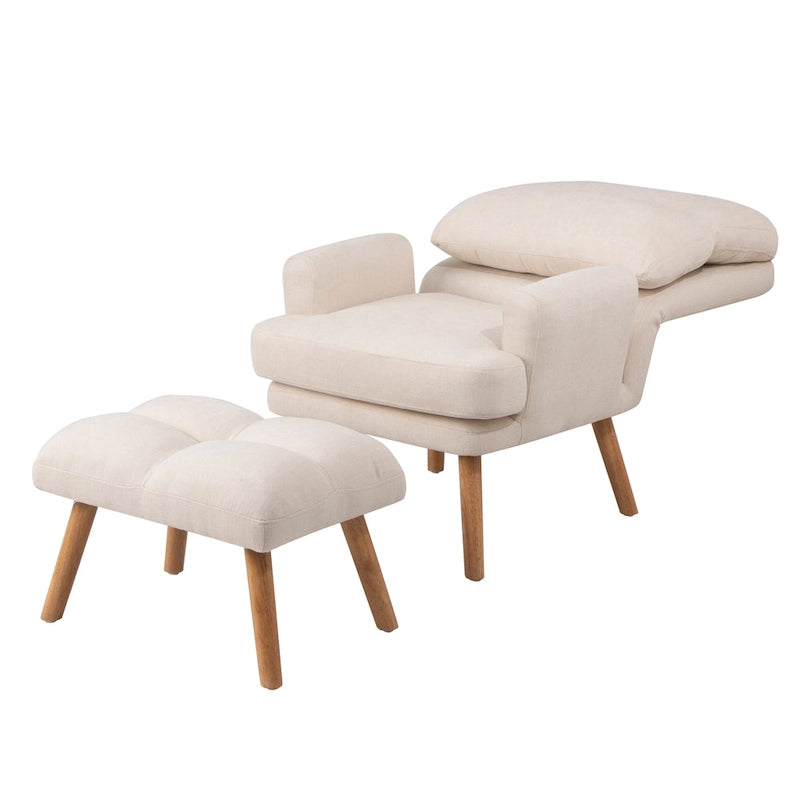 Juego de sillón y otomana de tela