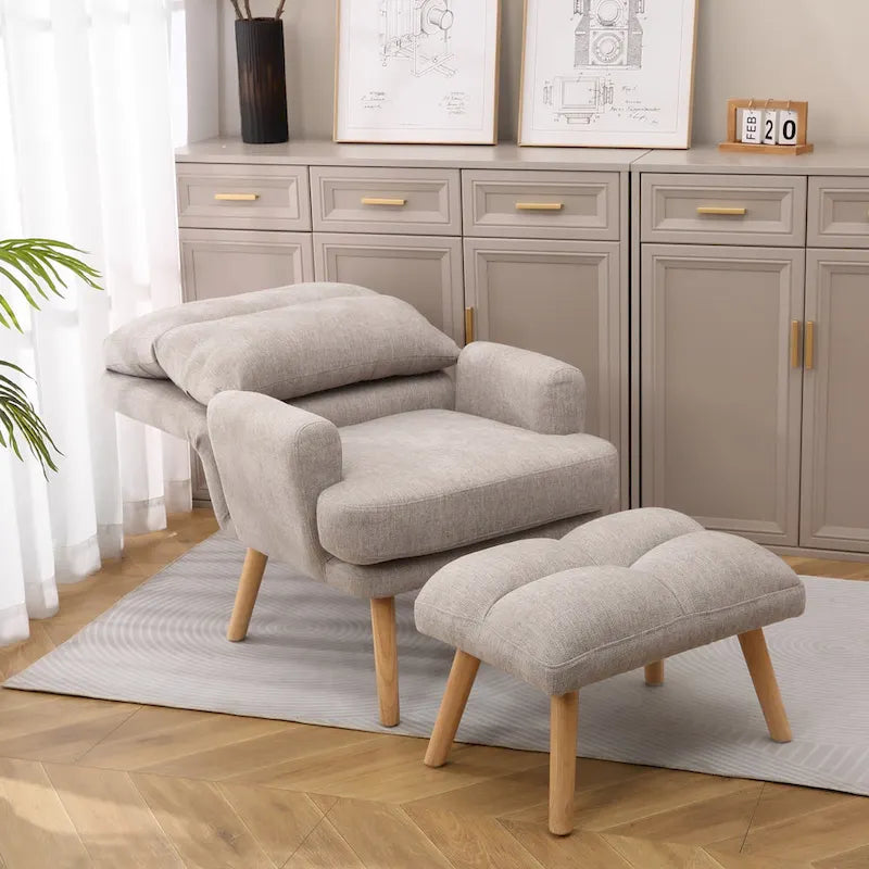 Juego de sillón y otomana de tela