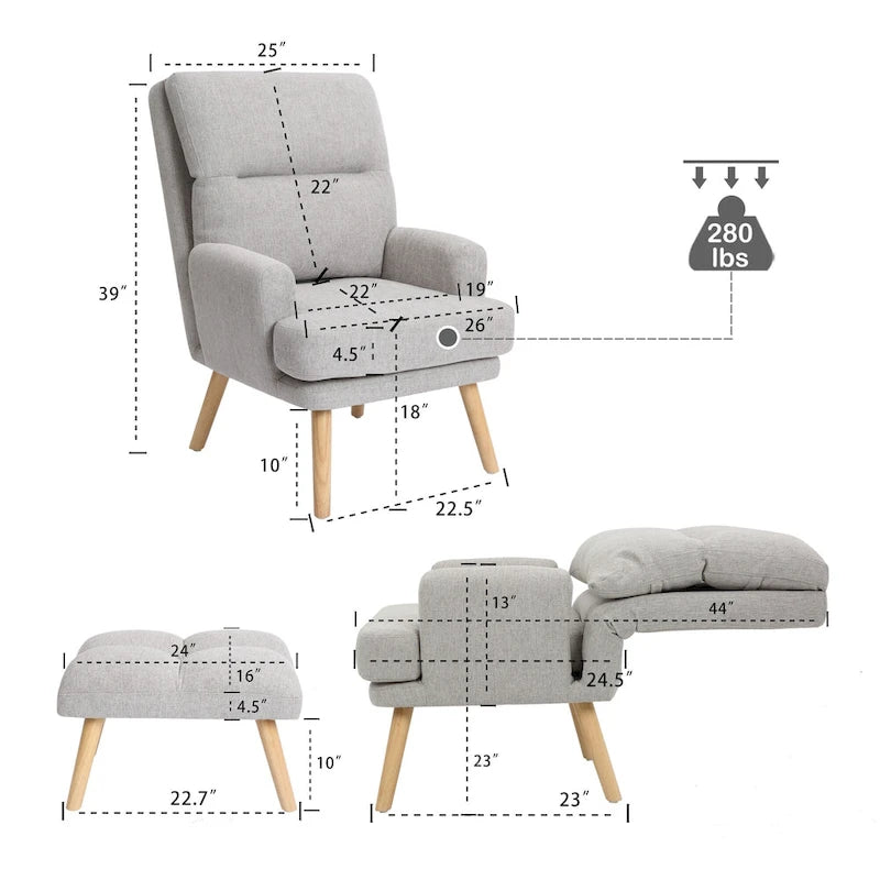 Juego de sillón y otomana de tela