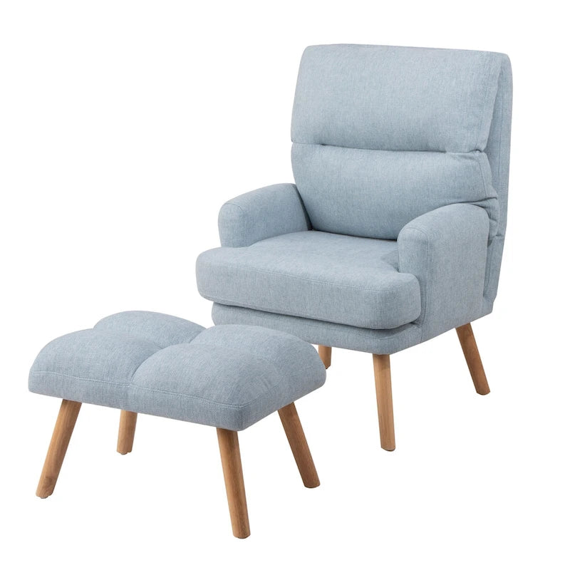 Juego de sillón y otomana de tela