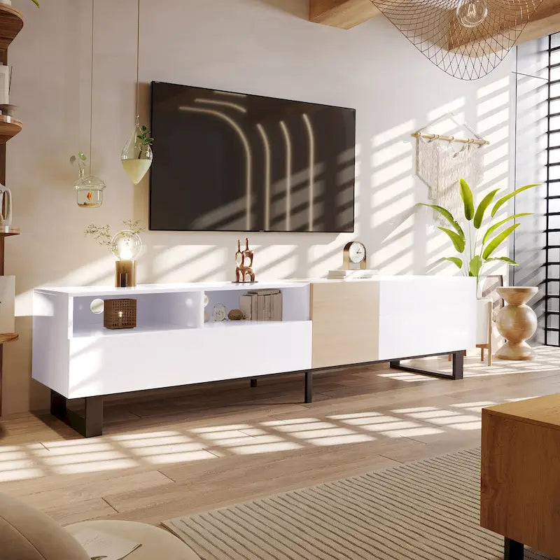 Mueble Moderno para TV de 80" con Doble Espacio de Almacenamiento
