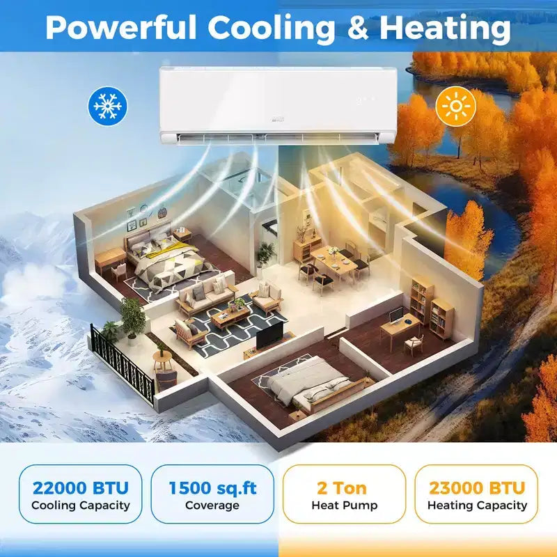 Costway Aire Acondicionado y Calentador Minisplit con Bomba de Calor de 24000 BTU, con Wifi, Negro/Blanco