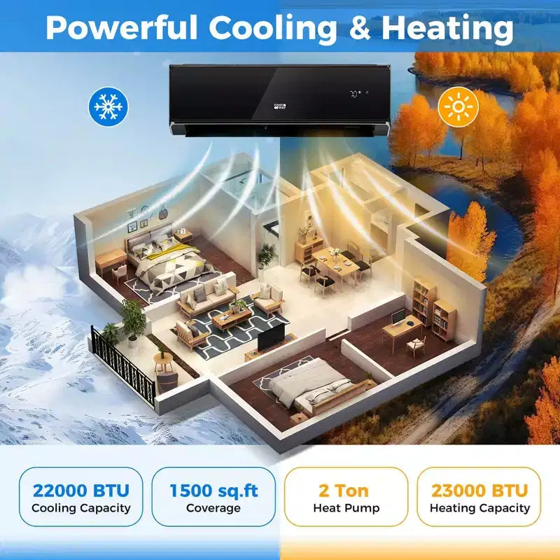 Costway Aire Acondicionado y Calentador Minisplit con Bomba de Calor de 24000 BTU, con Wifi, Negro/Blanco