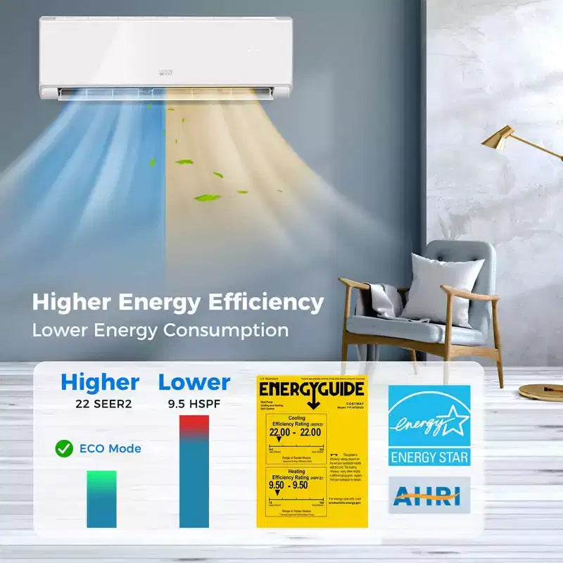 Costway 12000 BTU Wifi Enabled Mini Split Air Conditioner & Heater with Heat Pump Black/White