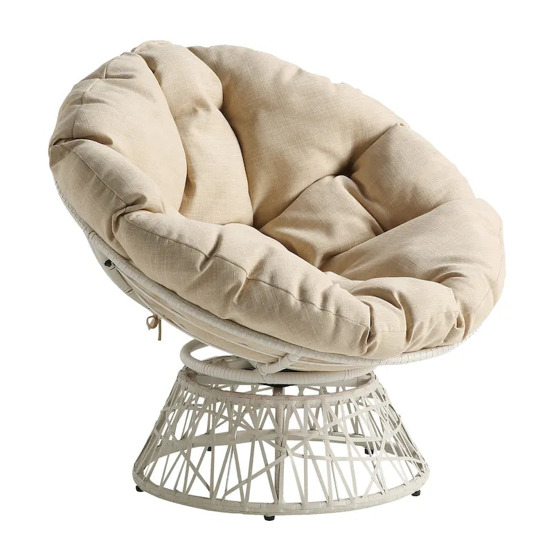 Sillón Papasan con cojín redondo y tejido de mimbre color crema