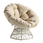 Sillón Papasan con cojín redondo y tejido de mimbre color crema