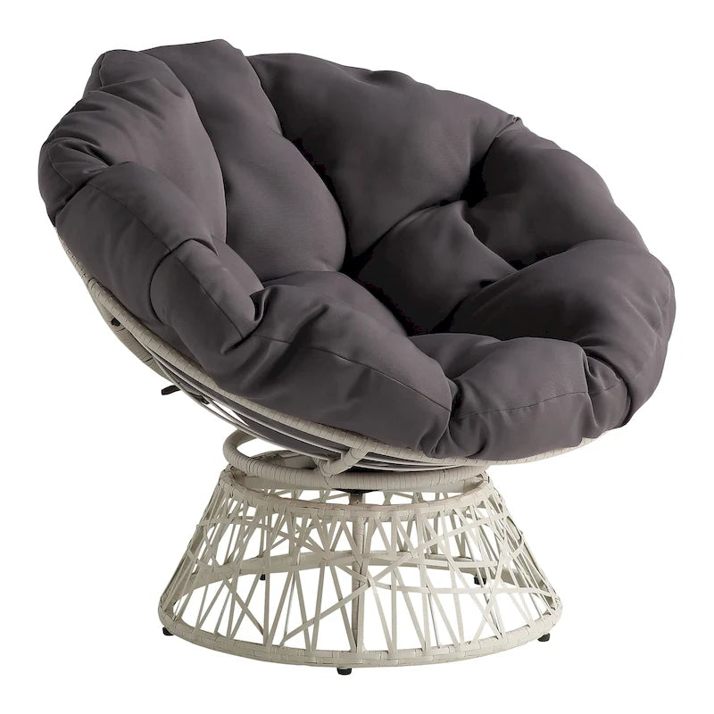Sillón Papasan con cojín redondo y tejido de mimbre color crema
