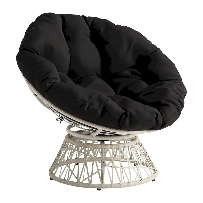 Sillón Papasan con cojín redondo y tejido de mimbre color crema
