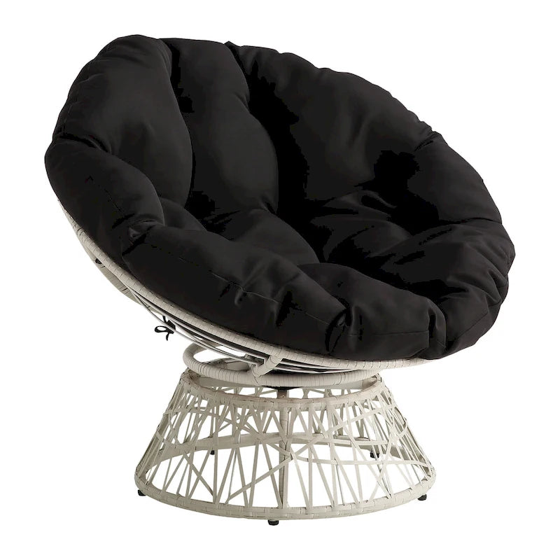 Sillón Papasan con cojín redondo y tejido de mimbre color crema