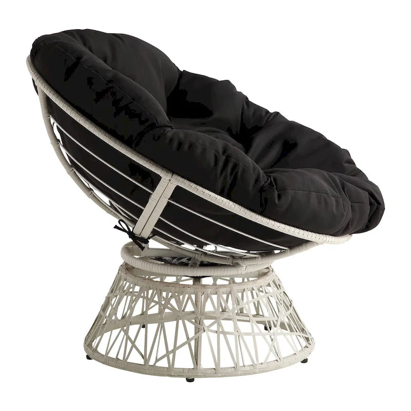 Sillón Papasan con cojín redondo y tejido de mimbre color crema