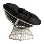 Sillón Papasan con cojín redondo y tejido de mimbre color crema