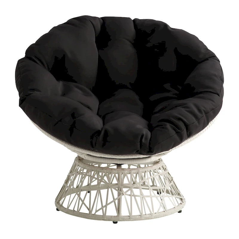 Sillón Papasan con cojín redondo y tejido de mimbre color crema