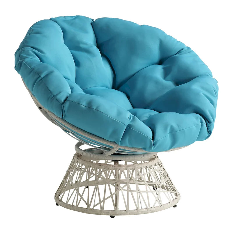 Sillón Papasan con cojín redondo y tejido de mimbre color crema