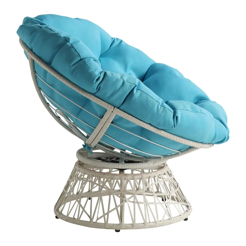 Sillón Papasan con cojín redondo y tejido de mimbre color crema